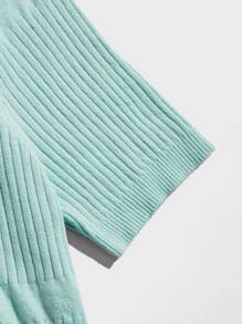 Manfinity Hombres Top con cremallera cuarta tejido de canalé - Azul menta - Ver 4