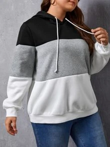 SHEIN EZwear 大碼撞色抽繩連帽衫