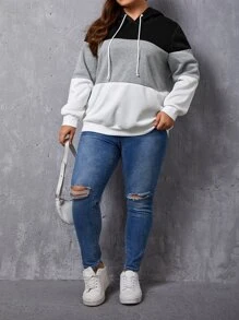 SHEIN EZwear 大碼撞色抽繩連帽衫