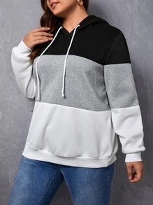 SHEIN EZwear 大碼撞色抽繩連帽衫