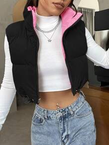 SHEIN EZwear Áo khoác Barn mùa đông có khóa kéo màu mơ dành cho nữ - màu đen - Xem 1