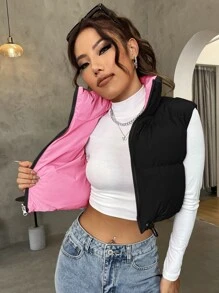 SHEIN EZwear Áo khoác Barn mùa đông có khóa kéo màu mơ dành cho nữ - màu đen - Xem 3