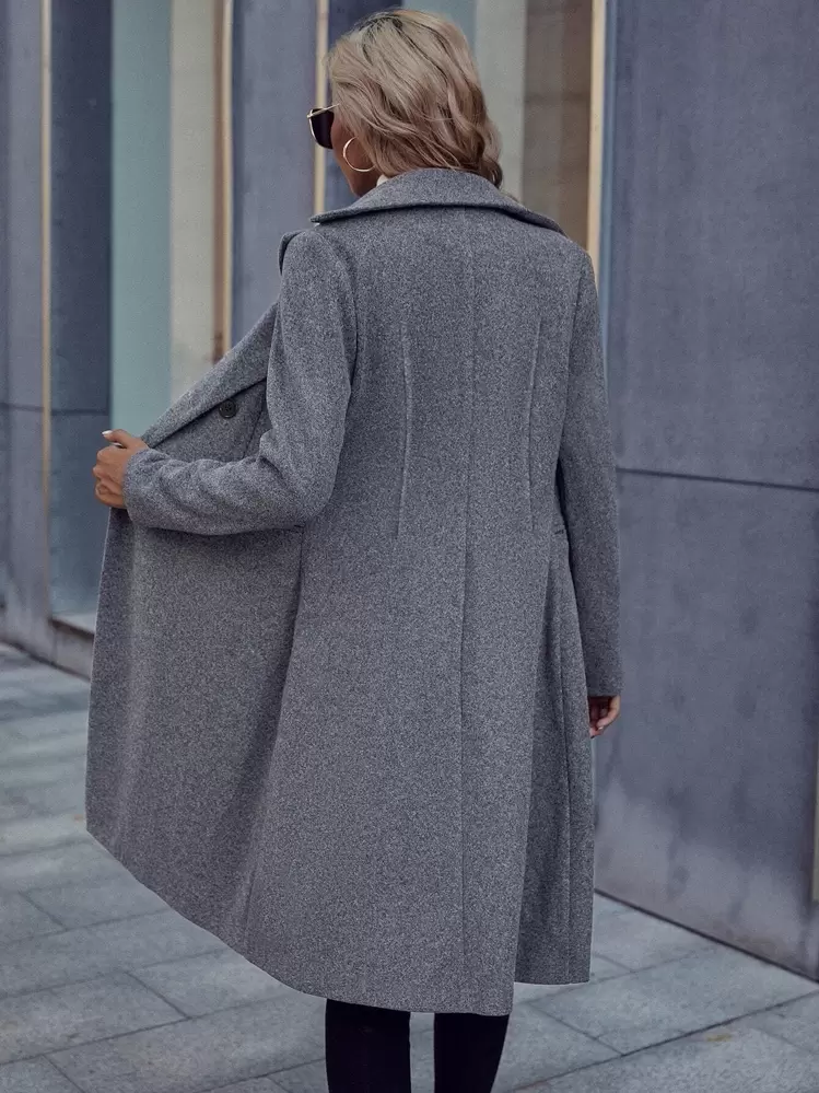 Abrigos largos de mujer de doble botonadura para uso casual al aire libre, para otoño/invierno - Gris Claro - Añade 2