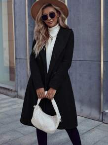 Chiquease Lapel Neck Double Breasted Overcoat Fall Winter Cloth For Women - Black - View 3