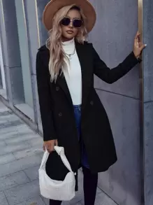 Chiquease Lapel Neck Double Breasted Overcoat Fall Winter Cloth For Women - Black - View 4