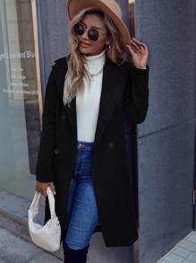 Chiquease Lapel Neck Double Breasted Overcoat Fall Winter Cloth For Women - Black - View 7