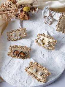 1 Pieza Rack De Almacenamiento Para Aretes Con Detalles En Forma De Pergamino, Bandeja De Exhibición De Joyería Abs Dorada Para El Hogar, Regalo Para El Día De San Valentín - Dorado - Ver 1