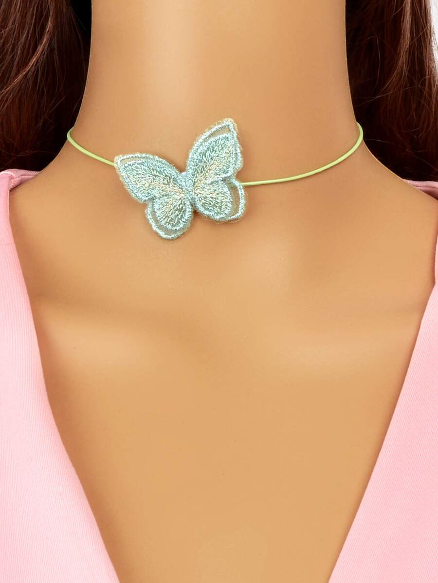蝴蝶裝飾頸鏈 - 綠色 - 查看 1