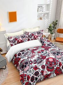 Floral & Skull Pattern Duvet Cover Set Without Filler - Multicolor - View 2