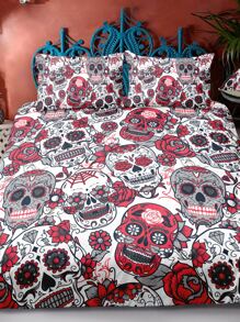 Floral & Skull Pattern Duvet Cover Set Without Filler - Multicolor - View 6