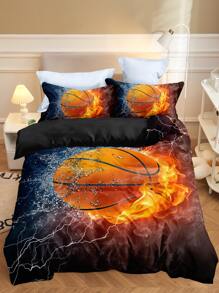 Basketball & Flame Print Duvet Cover Set Without Filler - Multicolor - View 2