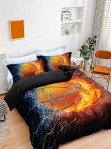 Basketball & Flame Print Duvet Cover Set Without Filler - Multicolor - View 3