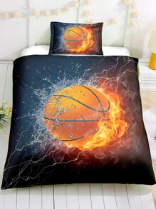 Basketball & Flame Print Duvet Cover Set Without Filler - Multicolor - View 6