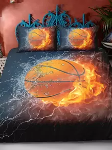 Basketball & Flame Print Duvet Cover Set Without Filler - Multicolor - View 8