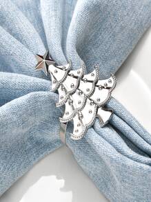 4pcs Tree Decor Napkin Ring, Silver Zinc Alloy Napkin Buckle For Dining Table - Silver - View 1