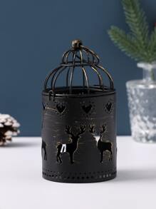 1 件北欧风格金属鹿和鸟笼设计烛台，为餐桌、圣诞装饰（不含蜡烛）、房间装饰、礼物营造浪漫氛围 - 黑色 - 查看 6
