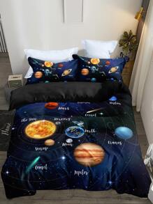 Planet & Letter Graphic Duvet Cover Set Without Filler - Multicolor - View 1