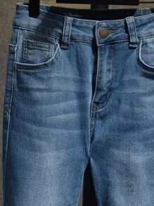 SHEIN Tween Boy Cat Whisker Bleach Wash Jeans - Medium Wash - View 4