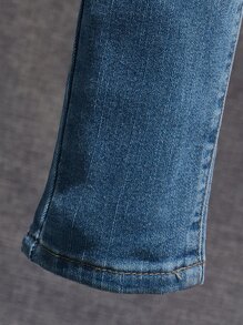 SHEIN Tween Boy Cat Whisker Bleach Wash Jeans - Medium Wash - View 5