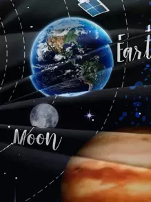 Planet & Letter Graphic Duvet Cover Set Without Filler - Multicolor - View 5