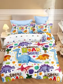 Cartoon Dinosaur Print Duvet Cover Set Without Filler - Multicolor - View 1