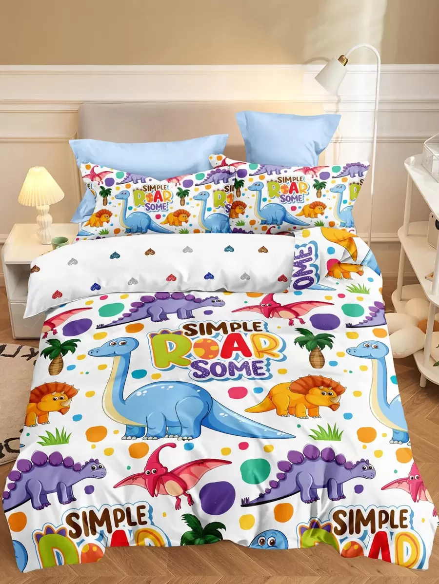 Cartoon Dinosaur Print Duvet Cover Set Without Filler - Multicolor - View 1