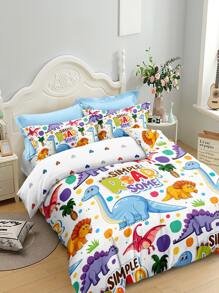 Cartoon Dinosaur Print Duvet Cover Set Without Filler - Multicolor - View 2