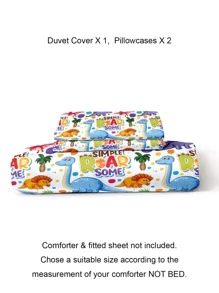 Cartoon Dinosaur Print Duvet Cover Set Without Filler - Multicolor - View 3