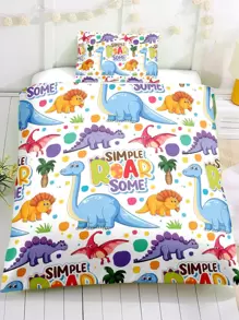 Cartoon Dinosaur Print Duvet Cover Set Without Filler - Multicolor - View 6