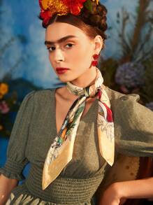 Frida Kahlo X SHEIN 花卉與圖案圍巾,優雅風格 - 彩色 - 查看 3