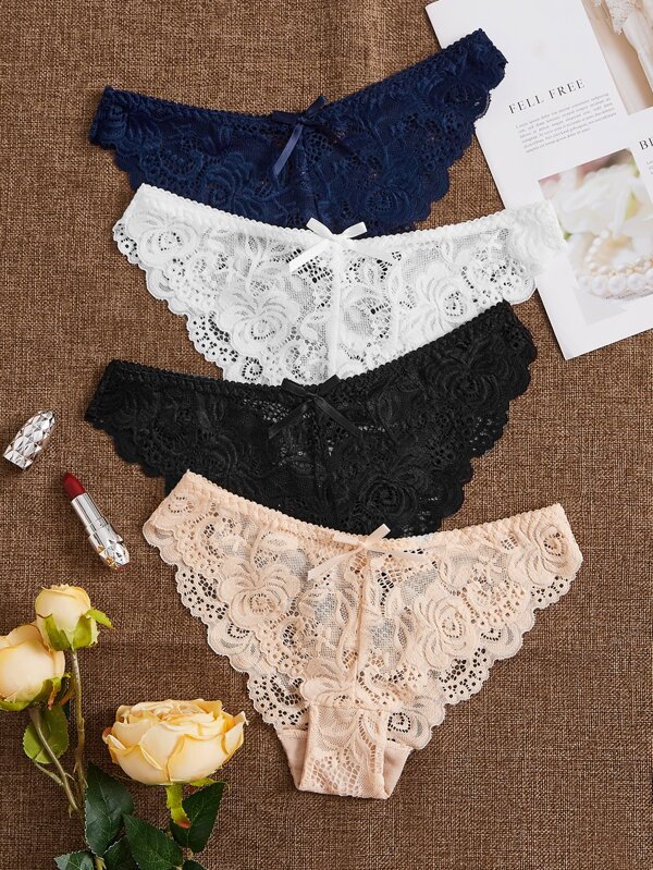 Shein Underwear&Sleepwear Basics 4pack Floral Lace Panty Set Lingerie
