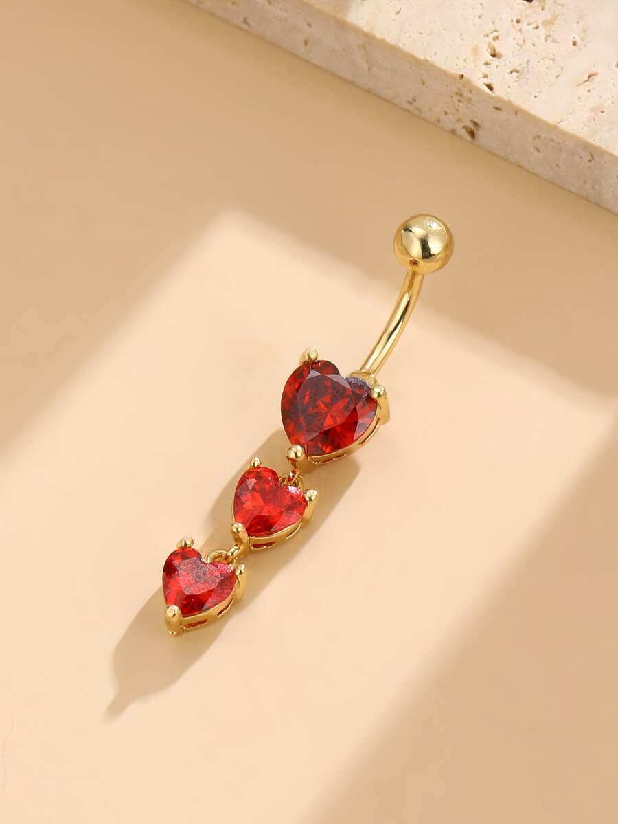 Cubic Zirconia Heart Decor Navel Belly Ring - Multicolor - View 1