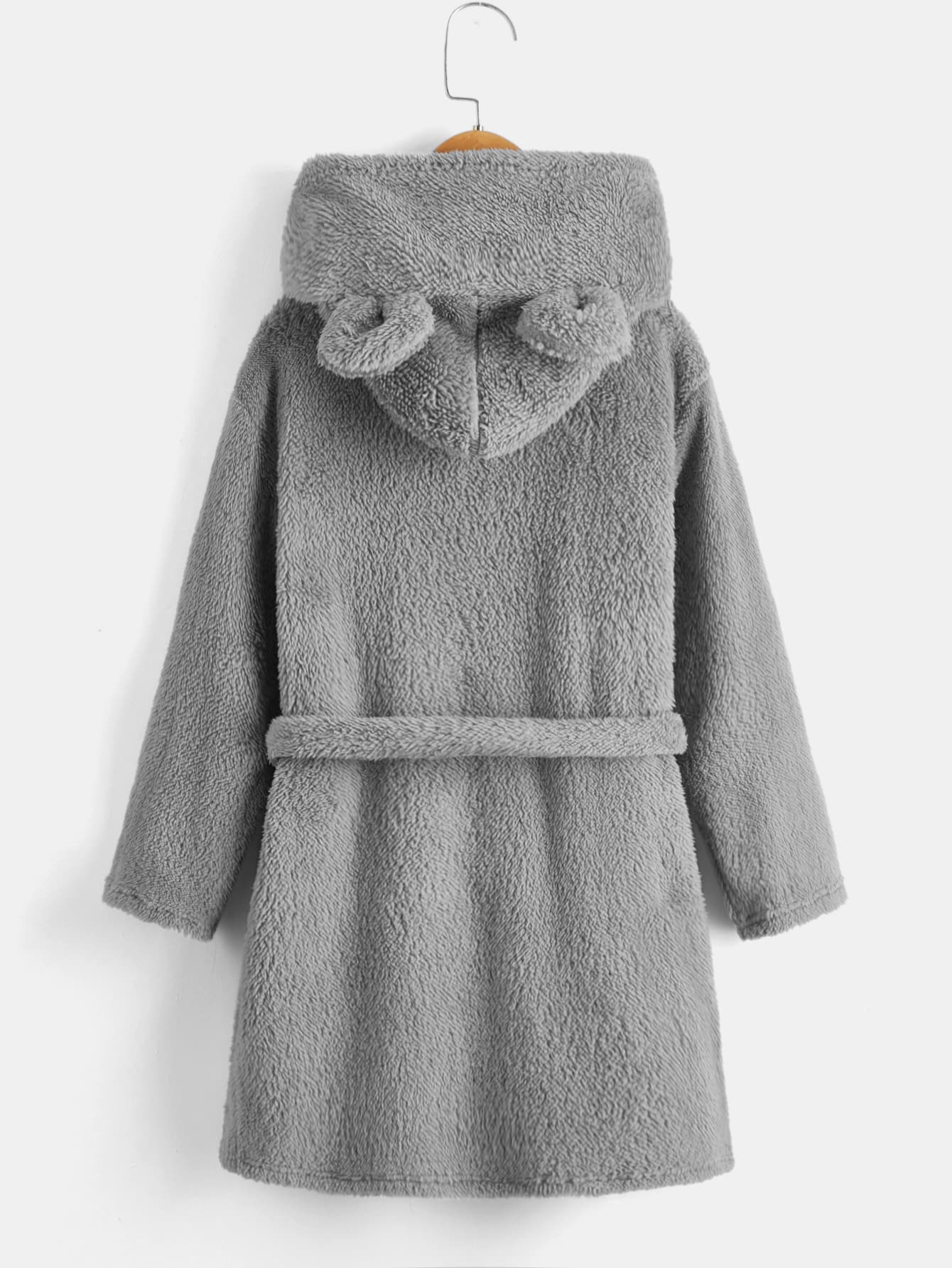 Tween Boy 3D Ear Design Hooded Belted Fuzzy Lounge Robe