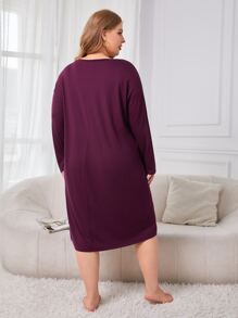 Plus Slogan Graphic Nightdress - Purple - View 2