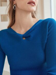 MOTF PREMIUM CASHMERE MIX TWIST SLIM JUMPER - Blue - View 3