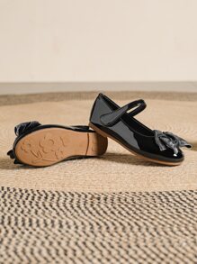 Girls Bow Decor Mary Jane Flats - Black - View 4
