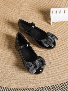 Girls Bow Decor Mary Jane Flats - Black - View 5