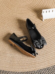 Girls Bow Decor Mary Jane Flats - Black - View 6