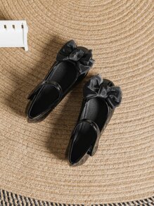 Girls Bow Decor Mary Jane Flats - Black - View 7