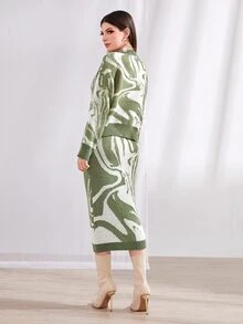 Modelyn Graphic Pattern Drop Shoulder Jumper & Knit Skirt - Multicolor - View 2