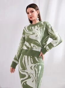 Modelyn Graphic Pattern Drop Shoulder Jumper & Knit Skirt - Multicolor - View 6