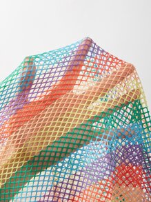 SHEIN ICON Plus Rainbow Striped Contrast Binding Crop Mesh Cami Top Without Bra - Multicolor - View 6