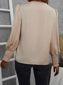 SHEIN Clasi Puff Sleeve Ruched Blouse - Apricot - View 2