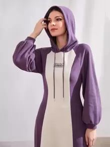 Mulvari Letter Graphic Drop Shoulder Drawstring Hoodie Dress - Purple - View 2