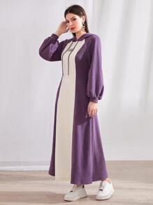 Mulvari Letter Graphic Drop Shoulder Drawstring Hoodie Dress - Purple - View 4