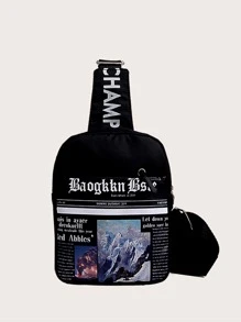 Nam Túi Sling Mini Đồ họa Chữ cái - màu đen - Xem 1