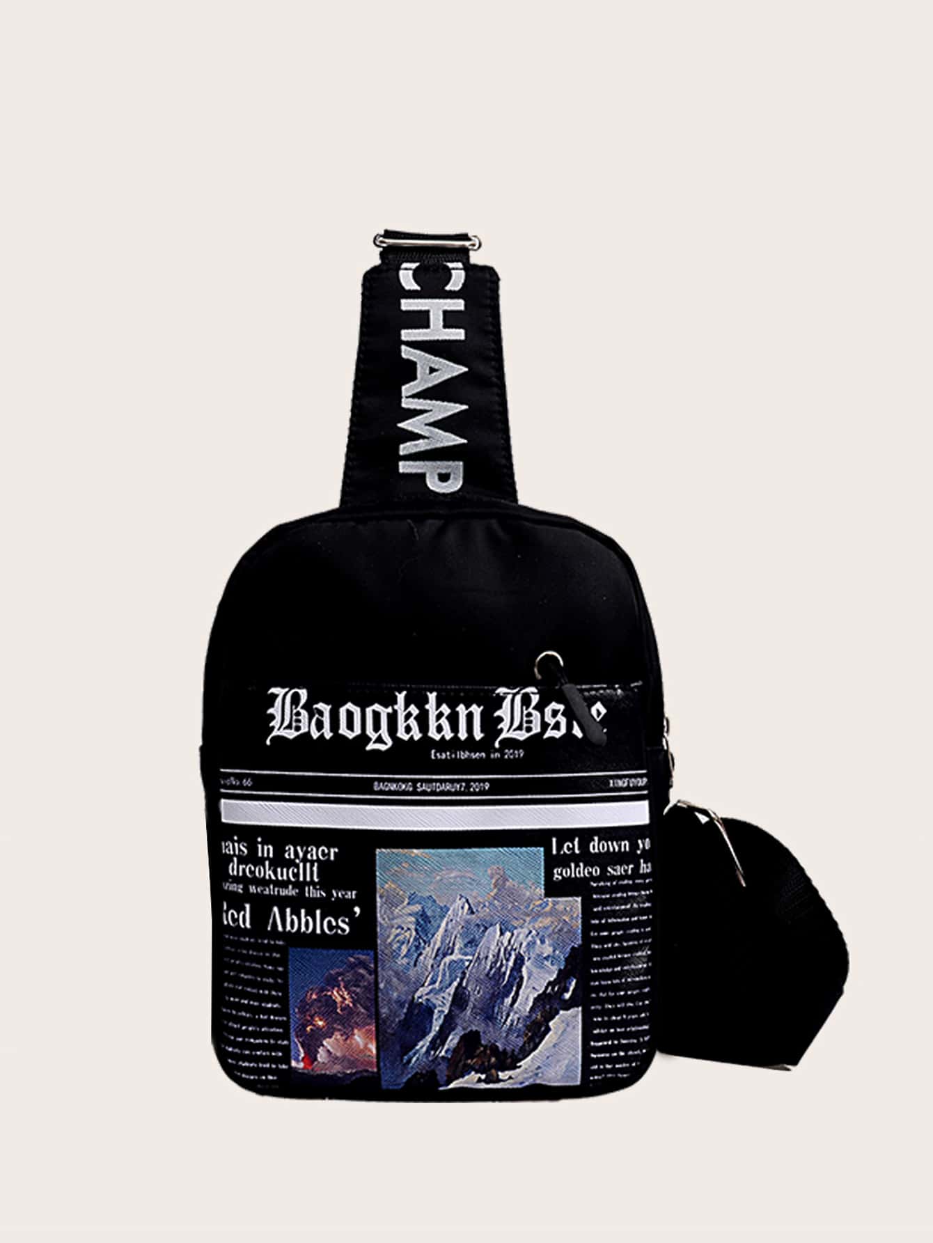 Nam Túi Sling Mini Đồ họa Chữ cái - màu đen - Xem 1