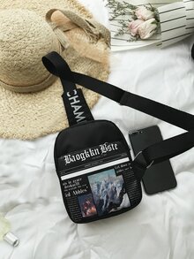 Nam Túi Sling Mini Đồ họa Chữ cái - màu đen - Xem 5