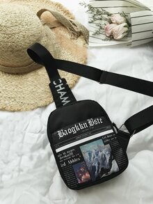 Nam Túi Sling Mini Đồ họa Chữ cái - màu đen - Xem 6