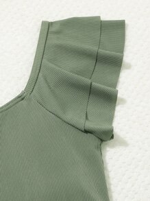 Conjunto de bikini con ribete de volantes para niña preadolescente, playa de verano - verde menta - Ver 3